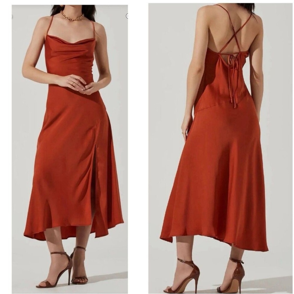 Brown Asymmetrical Backless Sundress with Cowl Neck
